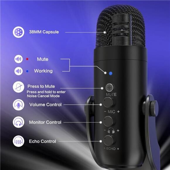USB Microphone,Condenser Computer PC Mic,Plug&Play Gaming Microphones for PS 4&5 - Picture 4 of 7